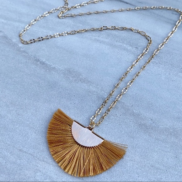 Pure Silk Fan Tassel Boho 22K Gold Necklace - Picture 4 of 9